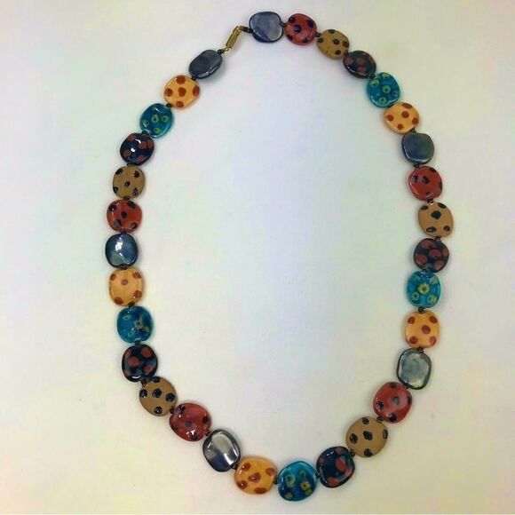 Multicolored Polka Dot Squared Bead Vintage 14” Necklace - Picture 8 of 16